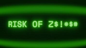 antiguo verde crt pantalla demostración texto riesgo de muerte apareciendo en aleatorio falla y codificación estilo video