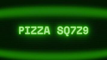 gammal grön crt skärm som visar text pizza skiva visas i slumpmässig tekniskt fel och kodning stil video