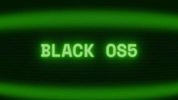 Old green CRT screen showing text BLACK OPS appearing in random glitch and coding style video