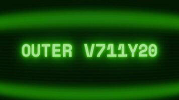 oud groen crt scherm tonen tekst buitenste bezoeker verschijnen in willekeurig glitch en codering stijl video