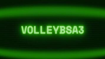 Old green CRT screen showing text VOLLEYBALL appearing in random glitch and coding style video