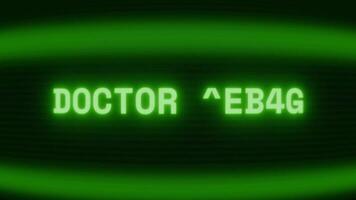 velho verde crt tela mostrando texto médico Visita aparecendo dentro aleatória falha e codificação estilo video