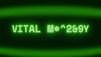 antiguo verde crt pantalla demostración texto vital monitor apareciendo en aleatorio falla y codificación estilo video