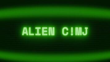 vecchio verde crt schermo mostrando testo alieno codice apparendo nel casuale problema tecnico e codifica stile video