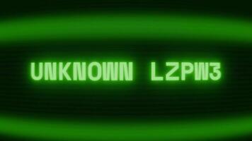 gammal grön crt skärm som visar text okänd hantverk visas i slumpmässig tekniskt fel och kodning stil video