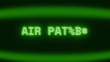 gammal grön crt skärm som visar text luft patrullera visas i slumpmässig tekniskt fel och kodning stil video