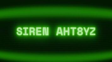 Old green TV screen showing text SIREN ACTIVE appearing in random glitch and coding style video