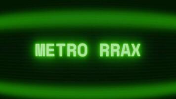 Old green CRT screen showing text METRO RIDE appearing in random glitch and coding style video