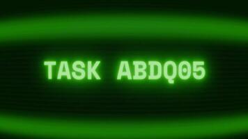 gammal grön crt skärm som visar text uppgift avbryta visas i slumpmässig tekniskt fel och kodning stil video