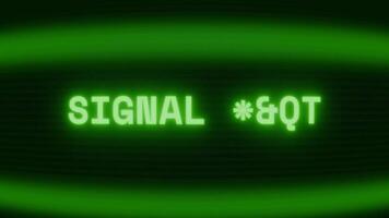 Old green TV screen showing text SIGNAL WEAK appearing in random glitch and coding style video