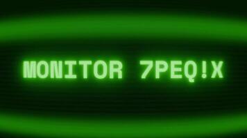 gammal grön crt skärm som visar text övervaka skärm visas i slumpmässig tekniskt fel och kodning stil video
