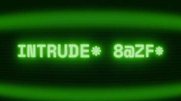 gammal grön crt skärm som visar text inkräktare varna visas i slumpmässig tekniskt fel och kodning stil video