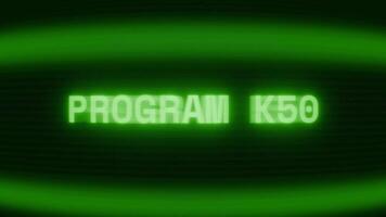 Old green CRT screen showing text PROGRAM END appearing in random glitch and coding style video