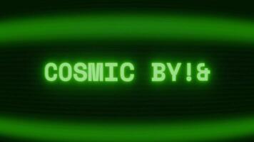 gammal grön crt skärm som visar text kosmisk strålar visas i slumpmässig tekniskt fel och kodning stil video