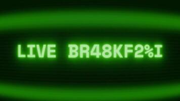 gammal grön TV skärm som visar text leva utsända visas i slumpmässig tekniskt fel och kodning stil video