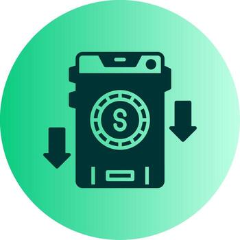 dólar precio disminución glifo degradado doble tono circulo vector