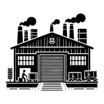 industrial fábrica edificio con fumar pilas y cargando muelle. vector