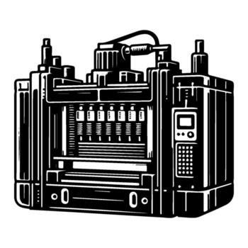 Industrial machine with complex mechanisms and control panel. vector