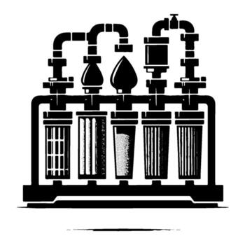 Water filtration system with multiple filter stages for clean water. vector