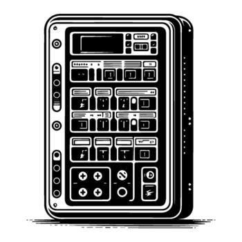 Detailed illustration of a complex control panel with various components. vector