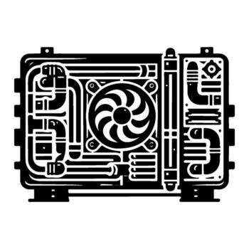Computer cooling system with fan and pipes for efficient heat dissipation. vector