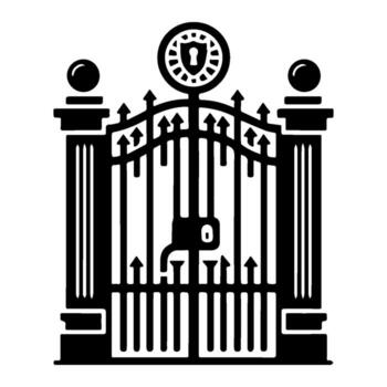 Elegant Black Gate Design with Lock and Decorative Elements. vector