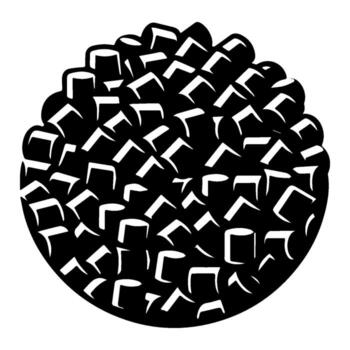 Black and white illustration of a round object with many shapes. vector