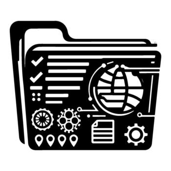 digital datos carpeta con global red y engranajes vector