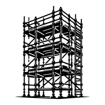Detailed, scaffolding structure for construction and building projects. vector