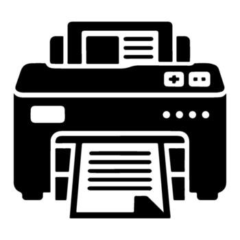 Black printer icon with paper output and input. vector