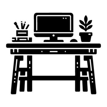 Minimalist desk setup with computer and accessories for work. vector