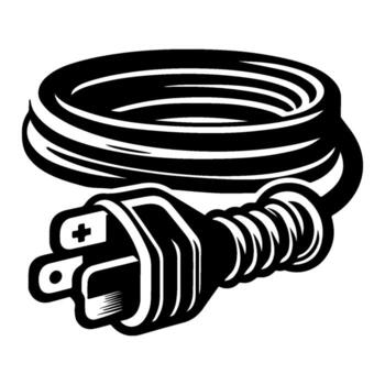 Electrical power cord with plug coiled ready to use black and white. vector
