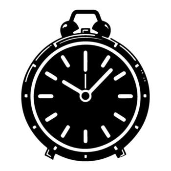 Black and white alarm clock showing the time simple design. vector