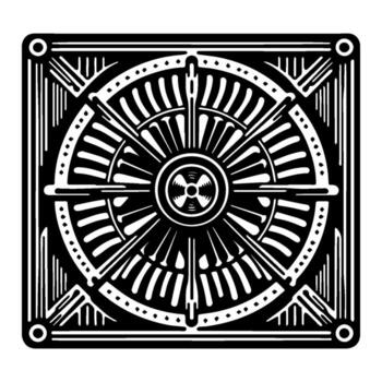 Intricate black and white design of a mechanical device. vector