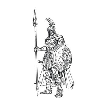 Ancient warrior with spear and shield in battle armor design for print vector