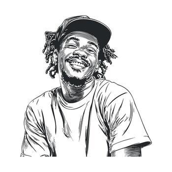 Smiling man in casual attire with cap enjoying a joyful moment vector