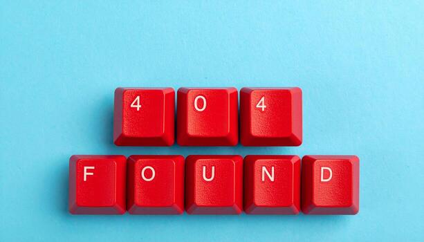 Red computer keys spelling out the 404 Not Found error message on a blue background photo