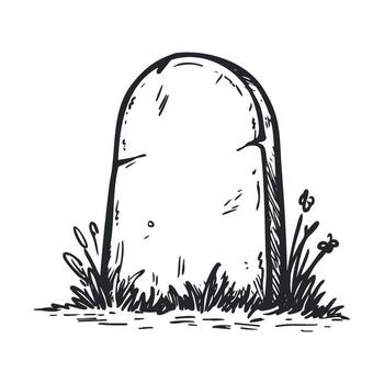 Simple gravestone with grass and small flowers in a serene setting vector