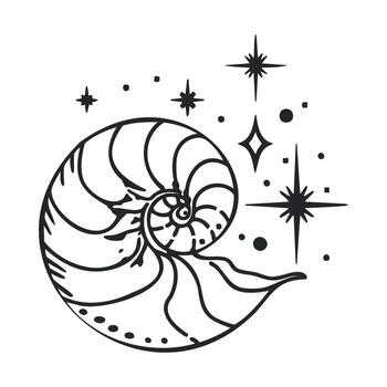 nautilo cáscara diseño con cósmico elementos para creativo proyectos vector