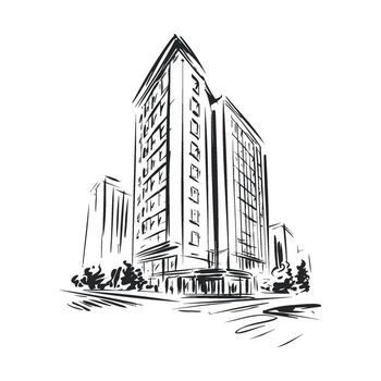 Urban architecture sketch showcasing modern office building design vector