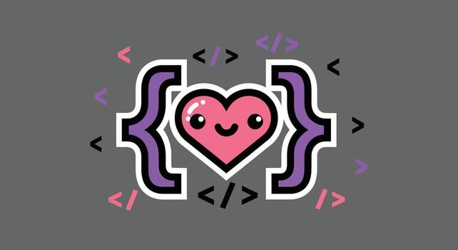 yo amor codificación corazón con soportes y código símbolos, programador diseño vector