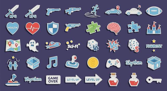 Game Icons Set RPG, Sci-Fi, Puzzle, and More vector