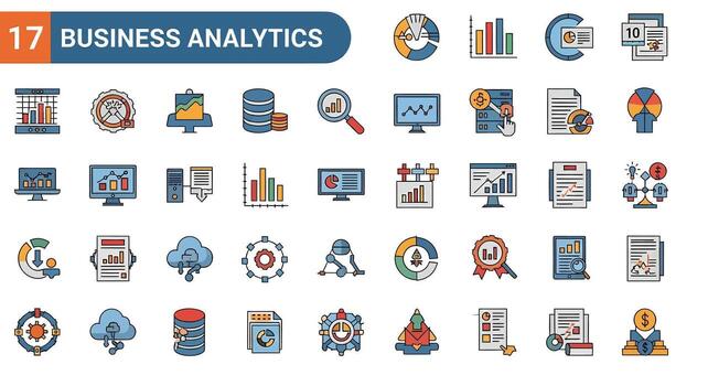Business Analytics Icons Set Data Analysis, Charts, Graphs, and Statistics vector