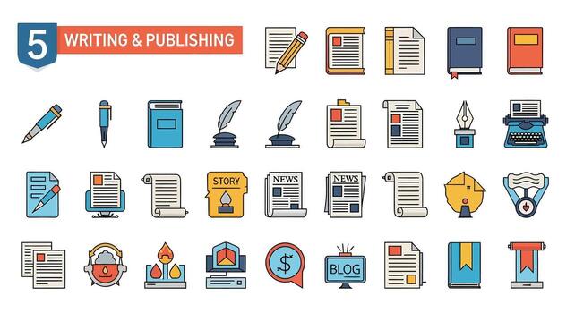 Writing and Publishing Icons Set for Content Creation, Storytelling, and Journalism vector