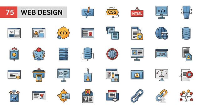 web diseño íconos conjunto html, css, sitio web, codificación, y desarrollos vector