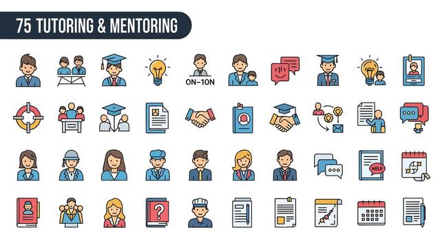 Tutoring and Mentoring Icons Education, Guidance, Support, Learning, Set vector