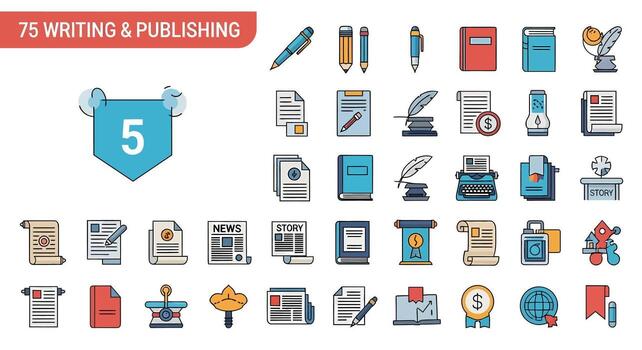 Writing and Publishing Icons Set Illustrations for Design and Content vector