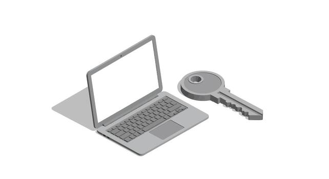 Laptop and Key Security, Access, Data Protection, Illustration vector