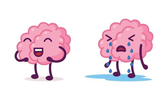 Funny Brain Character Laughing Out Loud and Crying Dropping Tears Set vector