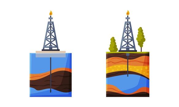 Geology Instrument and Tool with Tower or Picket and Ground Level Cross Section Set vector